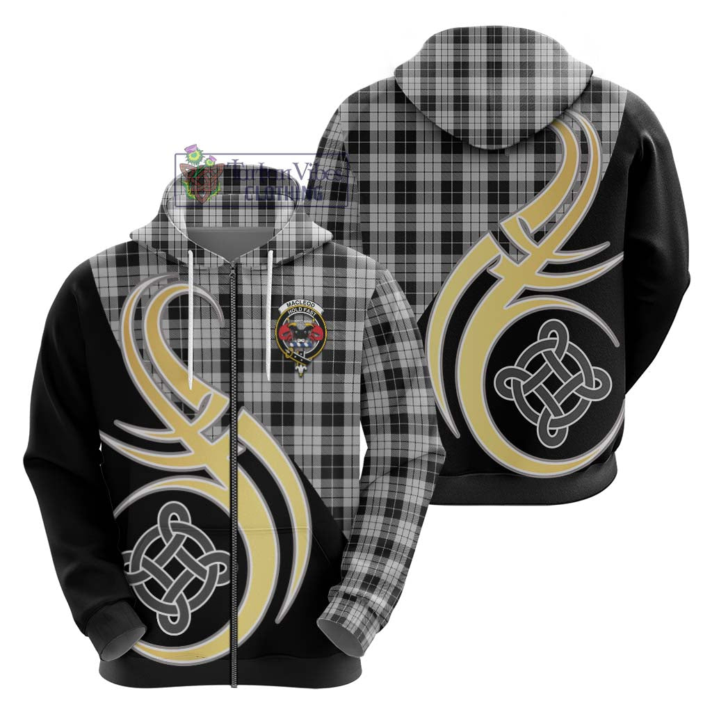 Tartan Vibes Clothing MacLeod Black and White Tartan Hoodie with Family Crest and Celtic Symbol Style