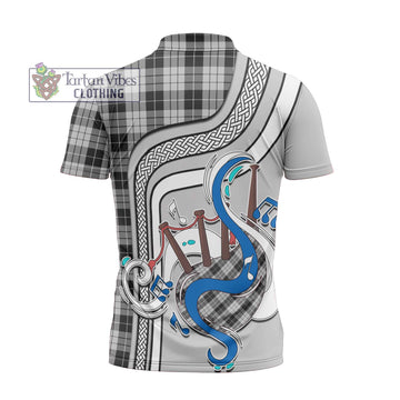 MacLeod Black and White Tartan Zipper Polo Shirt with Epic Bagpipe Style