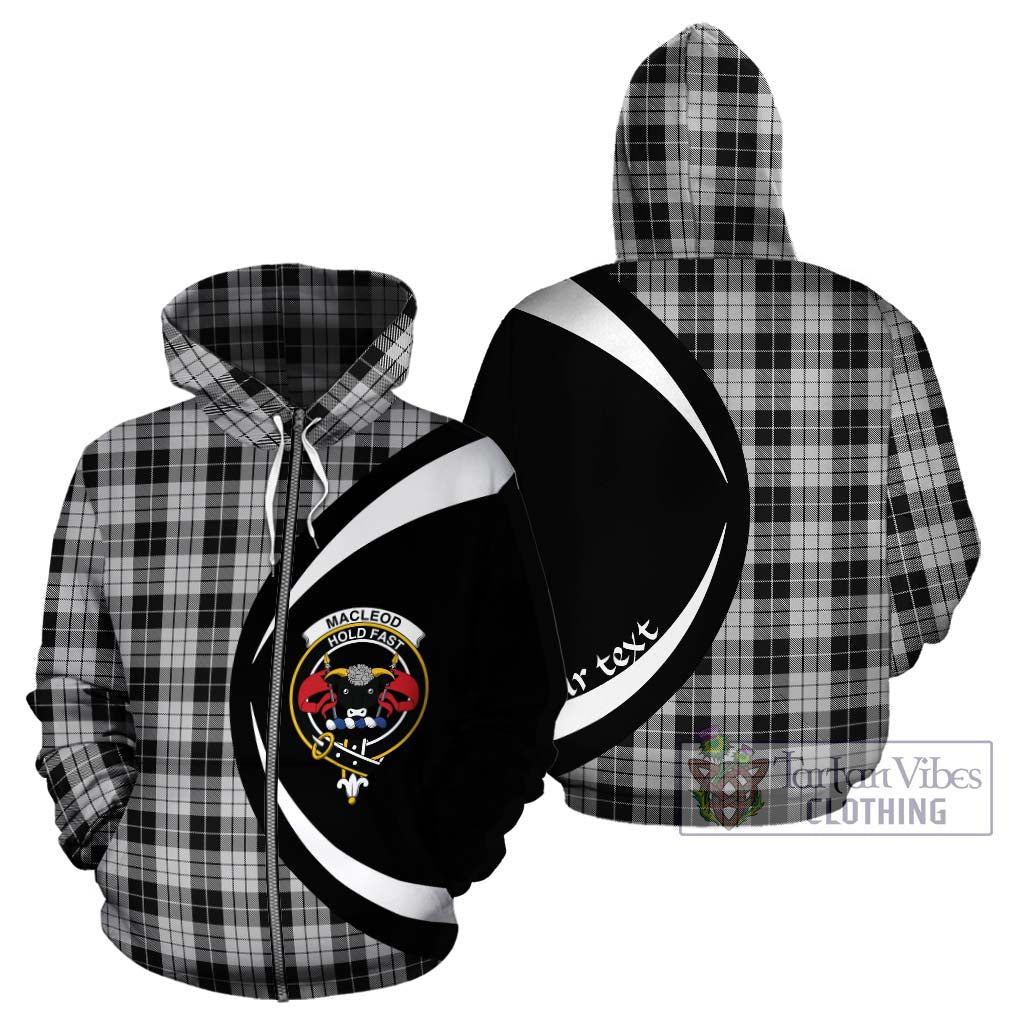 MacLeod Black and White Tartan Hoodie with Family Crest Circle Style - Tartan Vibes Clothing