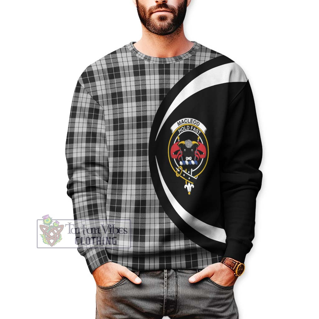 Tartan Vibes Clothing MacLeod Black and White Tartan Sweatshirt with Family Crest Circle Style