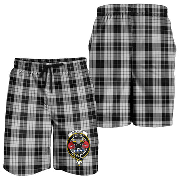 MacLeod Black and White Tartan Mens Shorts with Family Crest