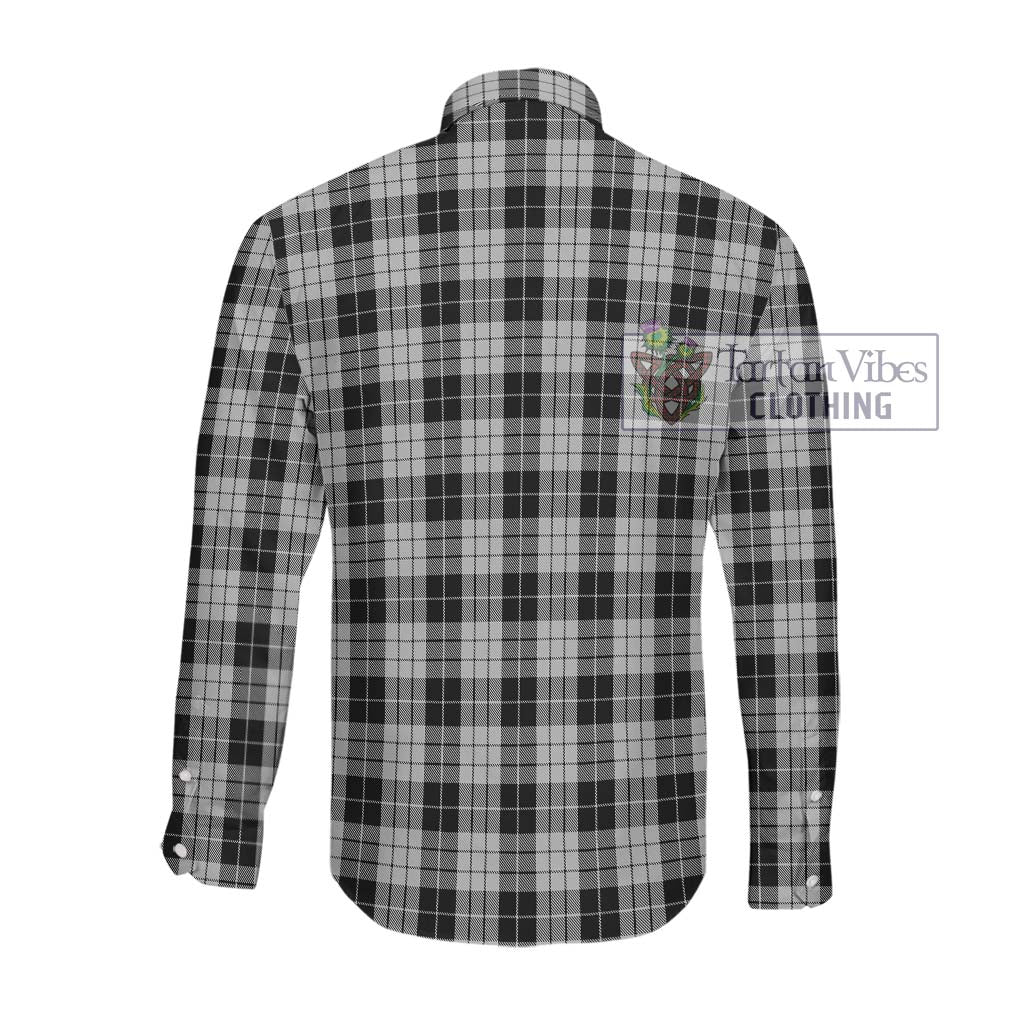 Tartan Vibes Clothing MacLeod Black and White Tartan Long Sleeve Button Shirt with Family Crest DNA In Me Style