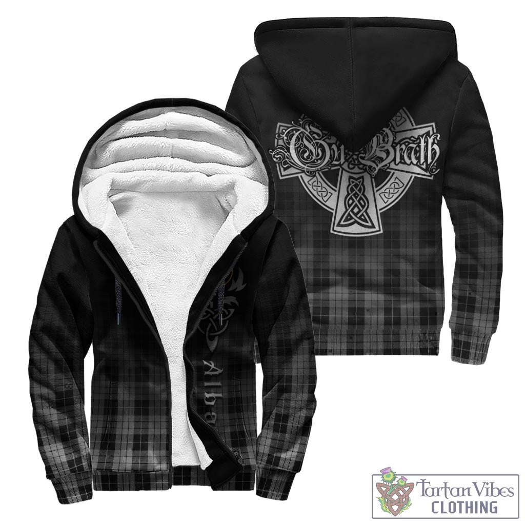 Tartan Vibes Clothing MacLeod Black and White Tartan Sherpa Hoodie Featuring Alba Gu Brath Family Crest Celtic Inspired