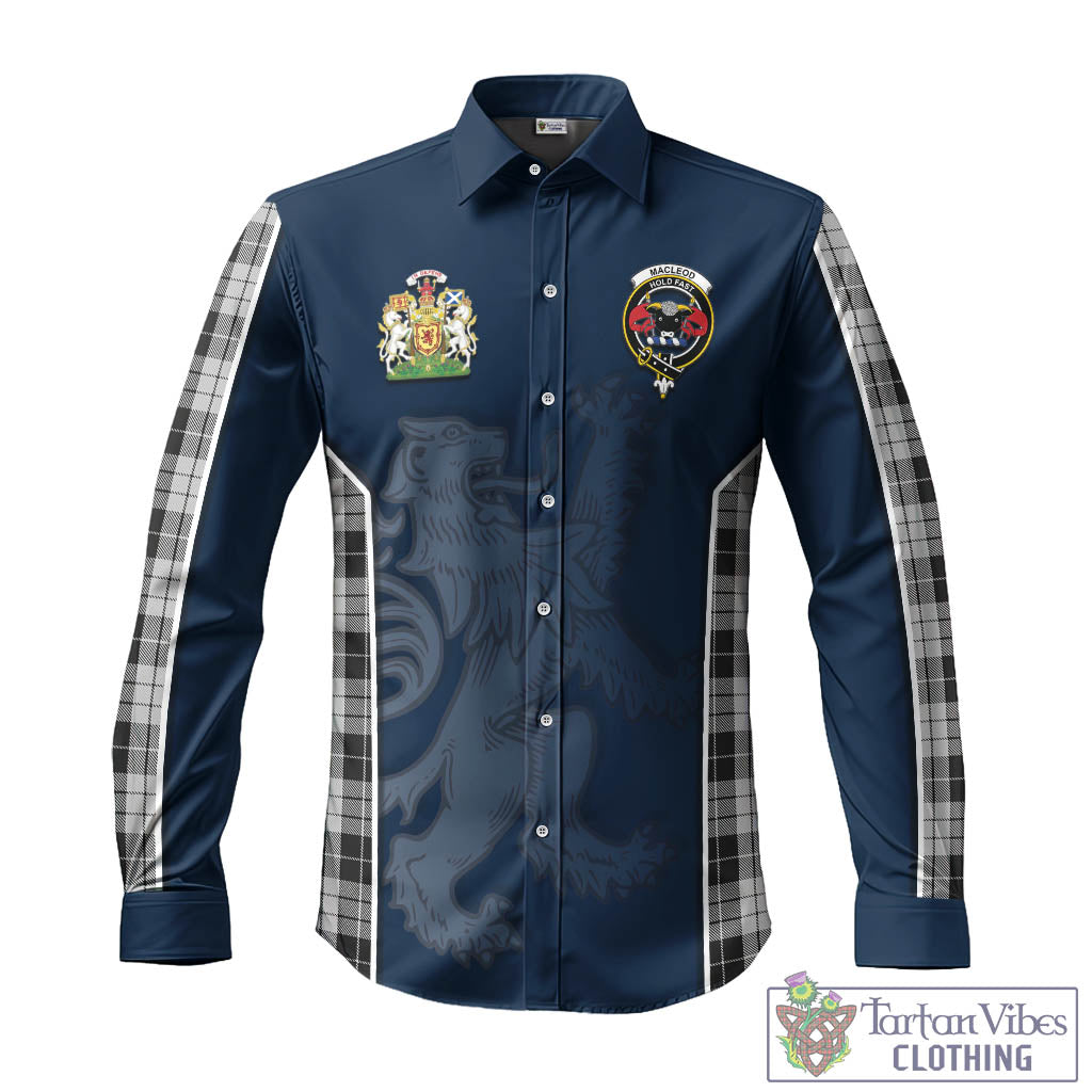 Tartan Vibes Clothing MacLeod Black and White Tartan Long Sleeve Button Up Shirt with Family Crest and Lion Rampant Vibes Sport Style