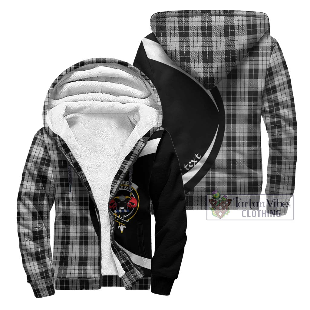 Tartan Vibes Clothing MacLeod Black and White Tartan Sherpa Hoodie with Family Crest Circle Style