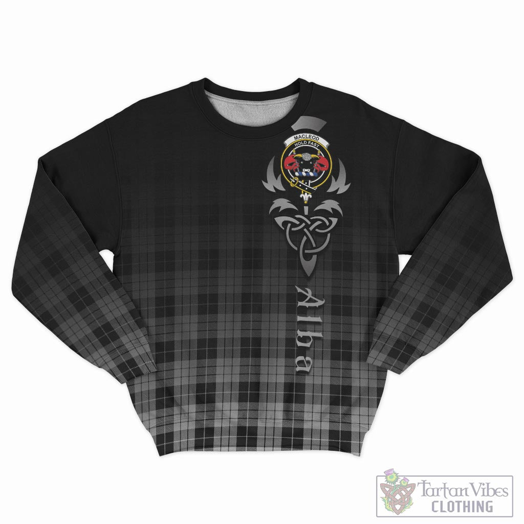 Tartan Vibes Clothing MacLeod Black and White Tartan Sweatshirt Featuring Alba Gu Brath Family Crest Celtic Inspired