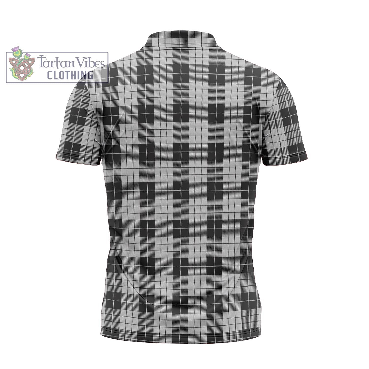 Tartan Vibes Clothing MacLeod Black and White Tartan Zipper Polo Shirt with Family Crest