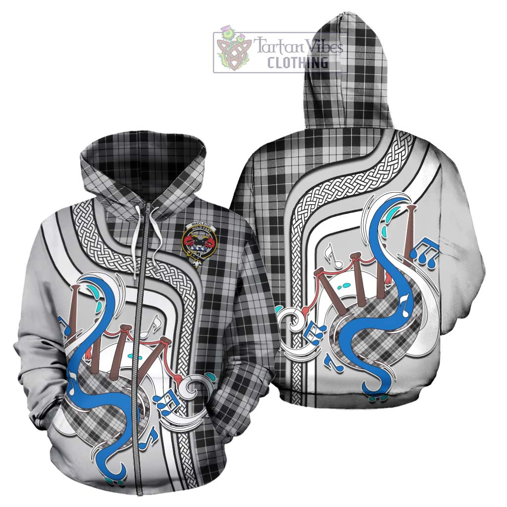 Tartan Vibes Clothing MacLeod Black and White Tartan Hoodie with Epic Bagpipe Style