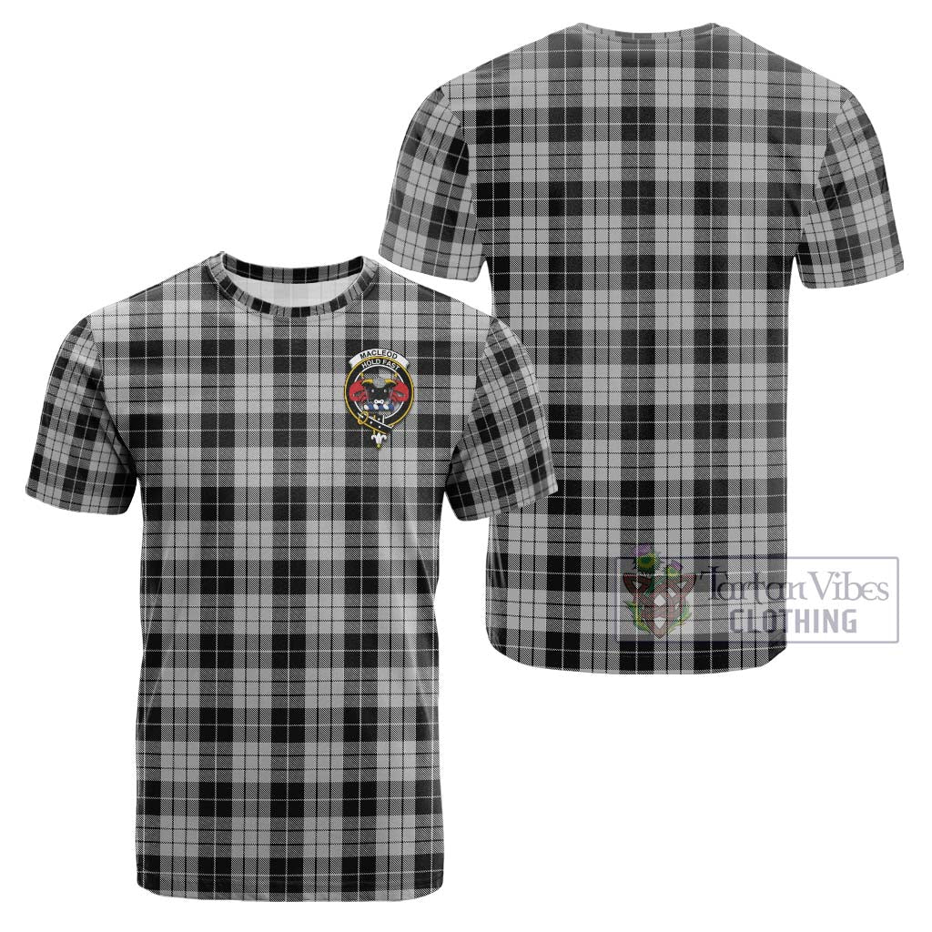 Tartan Vibes Clothing MacLeod Black and White Tartan Cotton T-Shirt with Family Crest