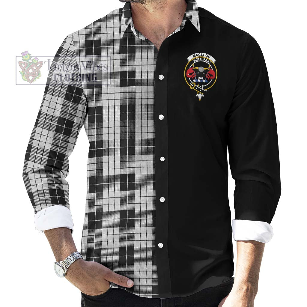 Tartan Vibes Clothing MacLeod Black and White Tartan Long Sleeve Button Shirt with Family Crest and Half Of Me Style