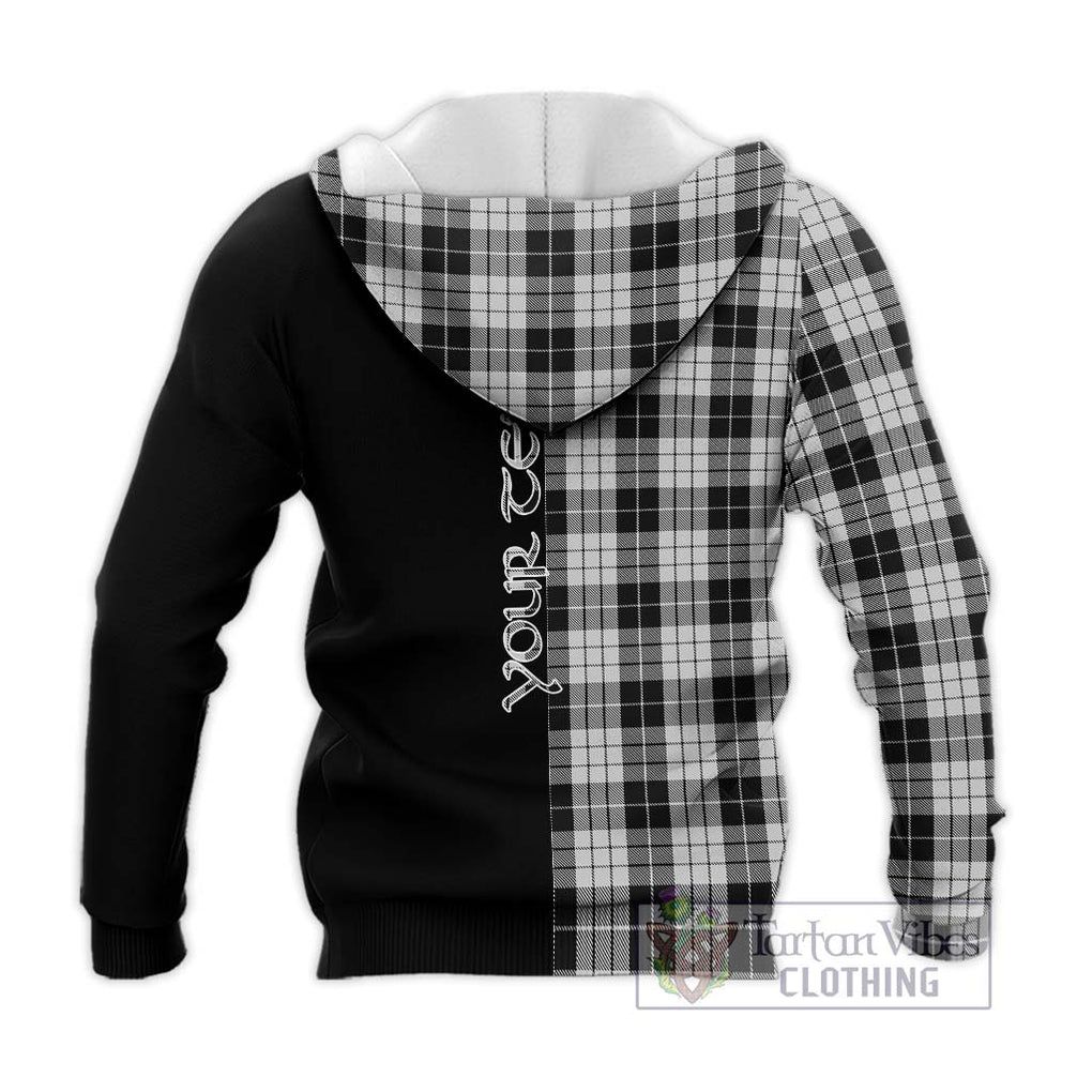 MacLeod Black and White Tartan Knitted Hoodie with Family Crest and Half Of Me Style - Tartanvibesclothing Shop