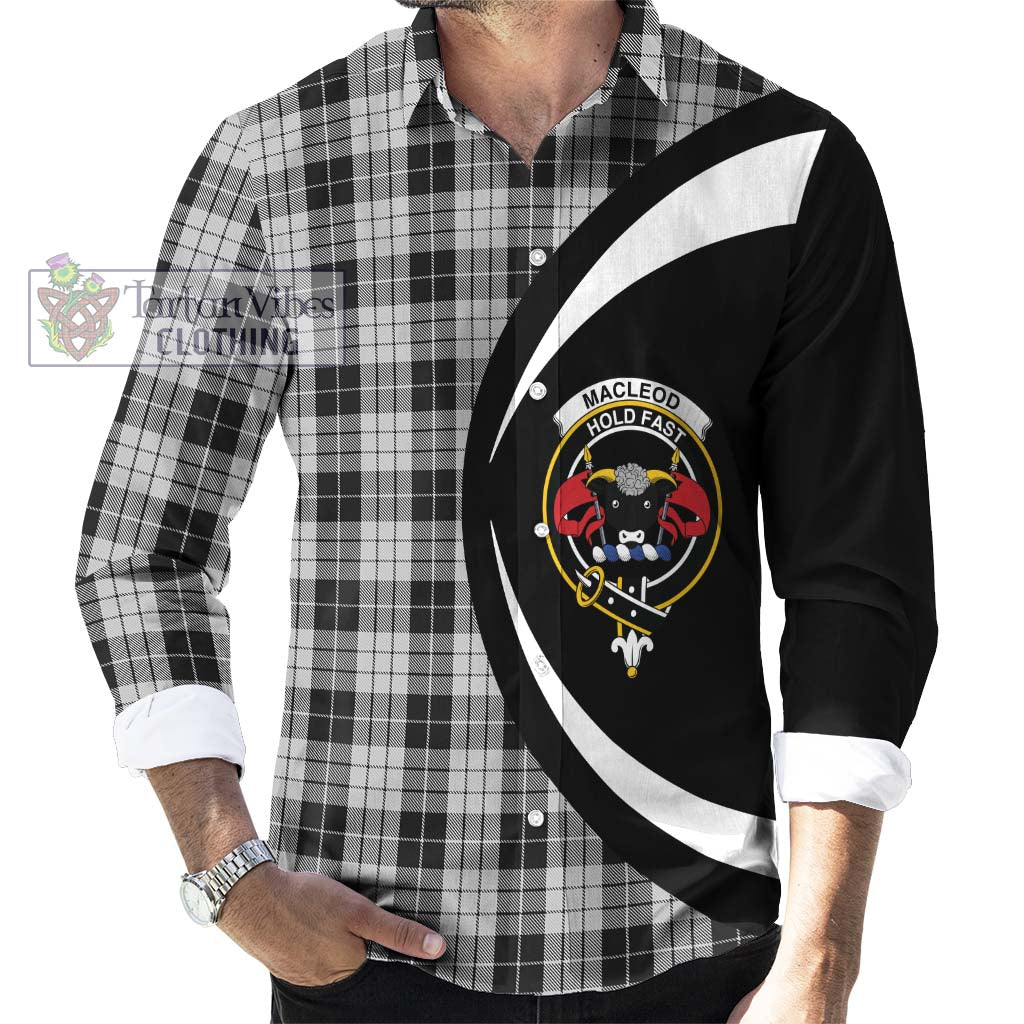 Tartan Vibes Clothing MacLeod Black and White Tartan Long Sleeve Button Up with Family Crest Circle Style