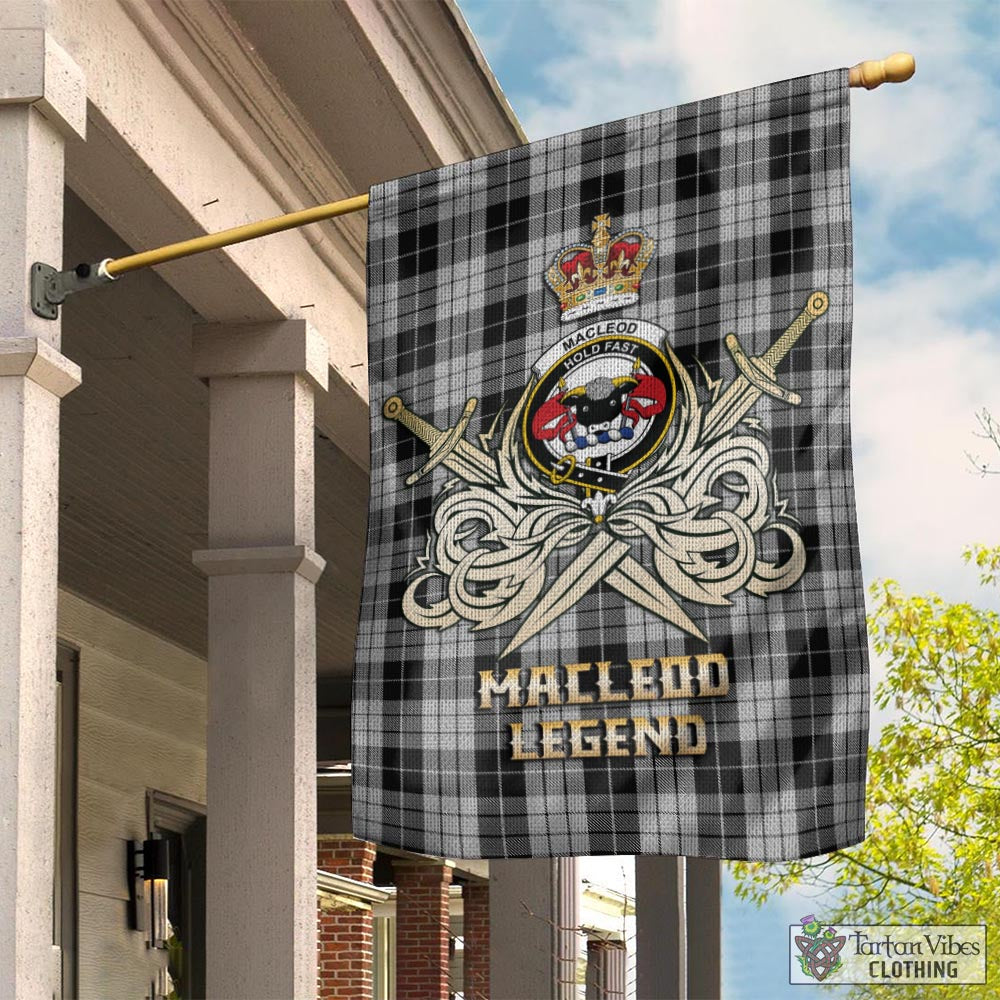 Tartan Vibes Clothing MacLeod Black and White Tartan Flag with Clan Crest and the Golden Sword of Courageous Legacy