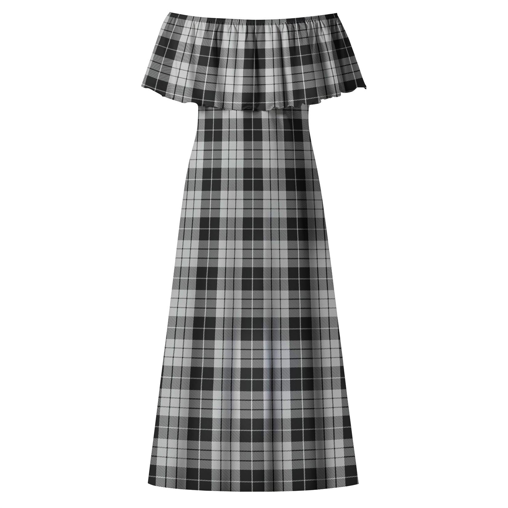 MacLeod Black and White Tartan Off Shoulder Long Dress - Tartanvibesclothing