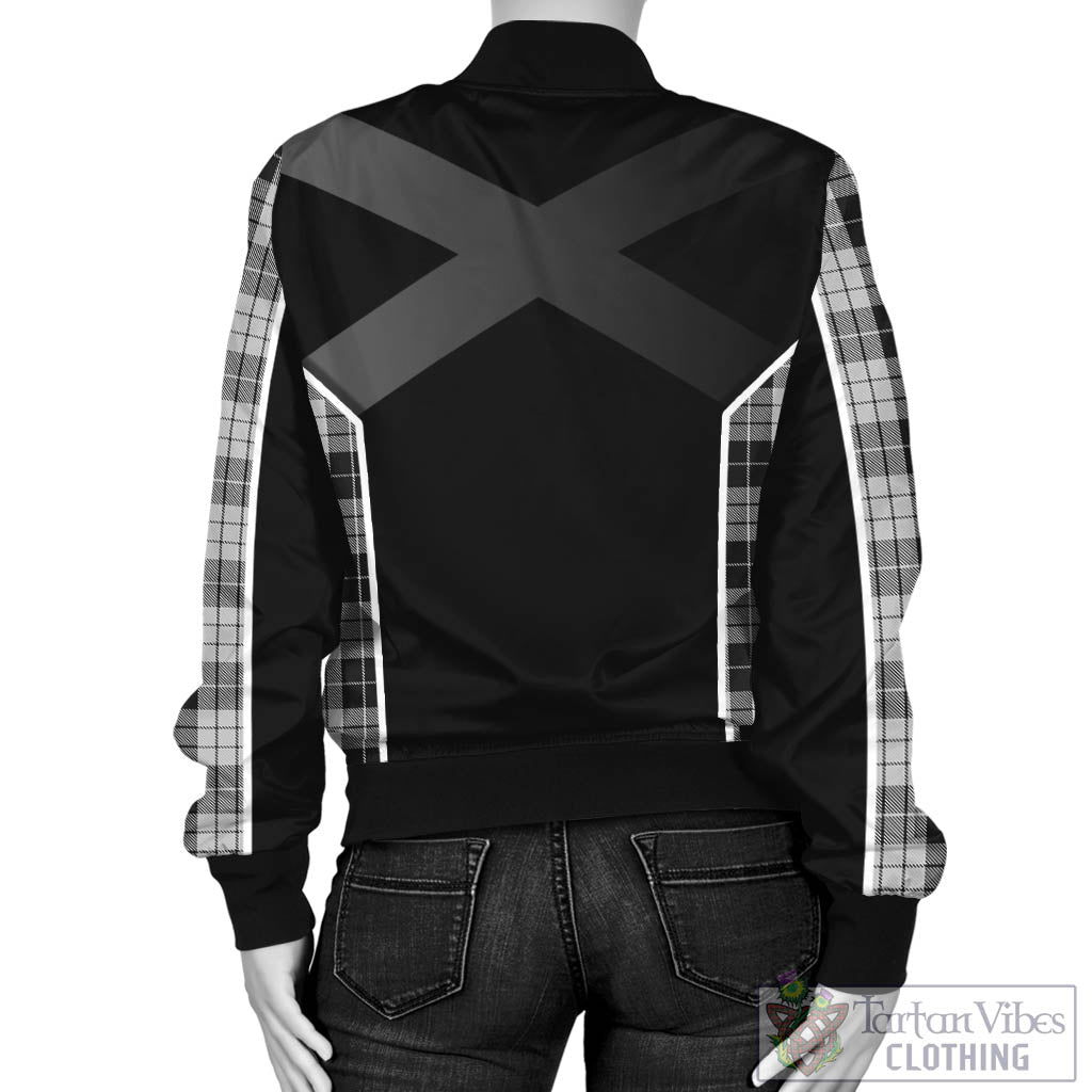 Tartan Vibes Clothing MacLeod Black and White Tartan Bomber Jacket with Family Crest and Scottish Thistle Vibes Sport Style