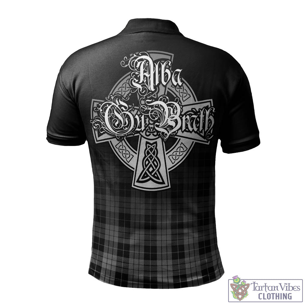 Tartan Vibes Clothing MacLeod Black and White Tartan Polo Shirt Featuring Alba Gu Brath Family Crest Celtic Inspired