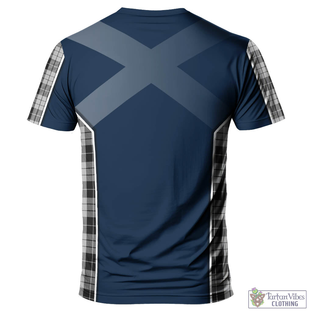 Tartan Vibes Clothing MacLeod Black and White Tartan T-Shirt with Family Crest and Scottish Thistle Vibes Sport Style