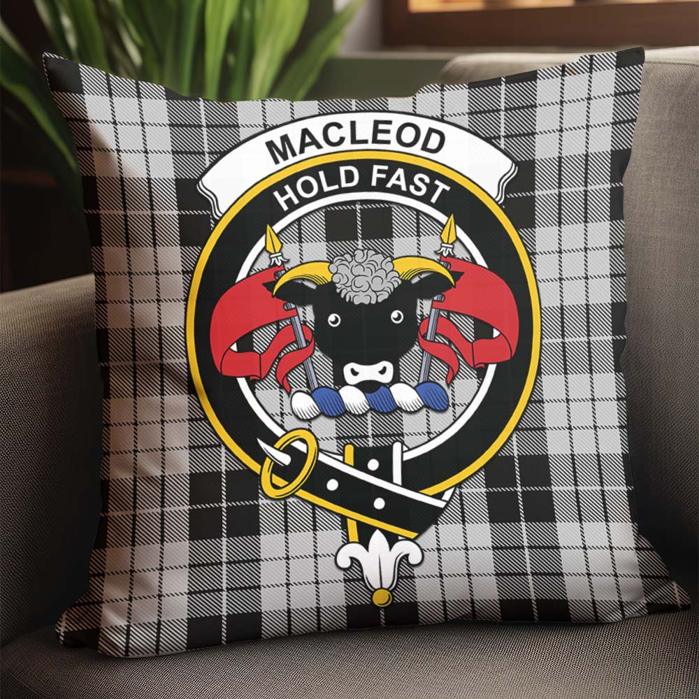 MacLeod Black and White Tartan Pillow Cover with Family Crest - Tartanvibesclothing