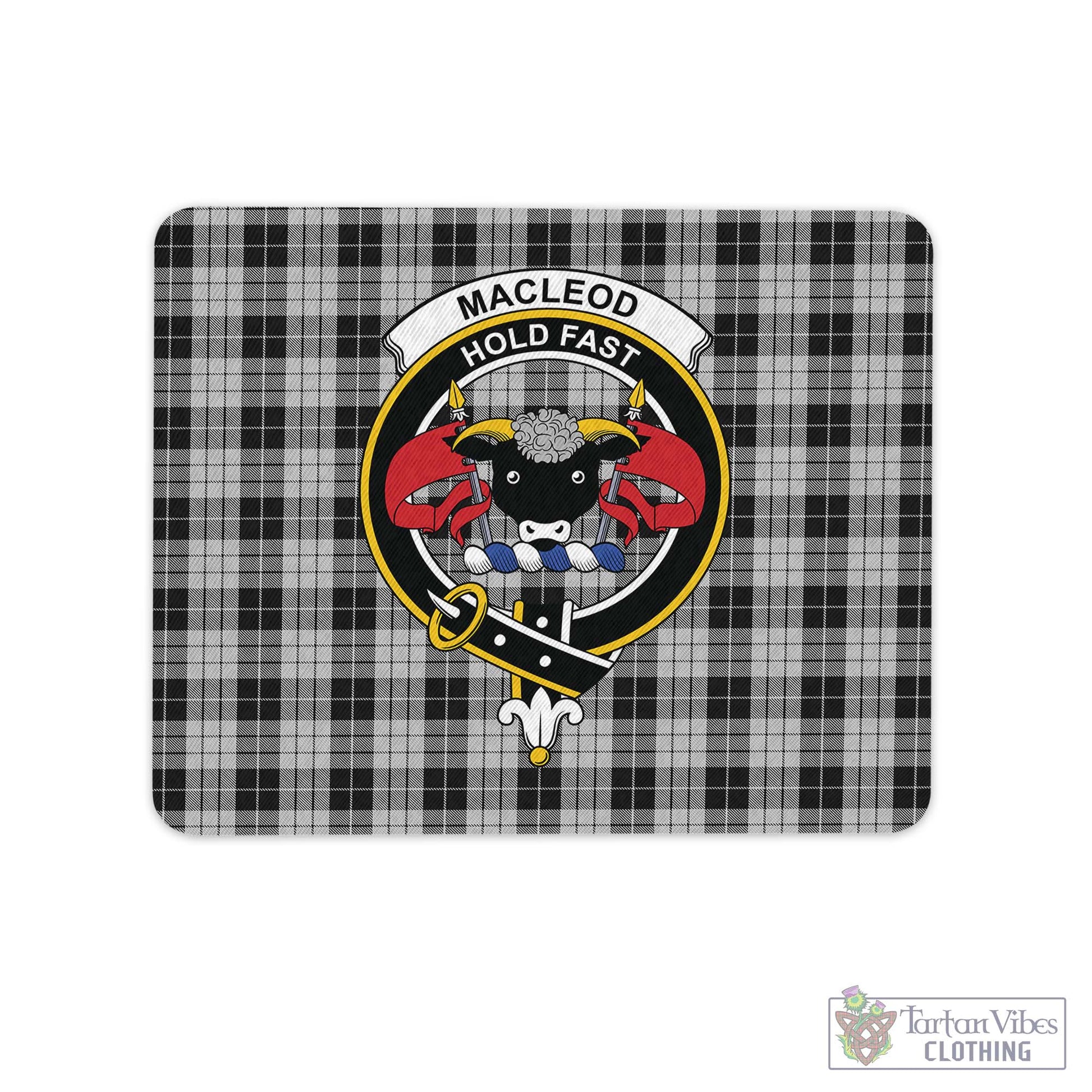 Tartan Vibes Clothing MacLeod Black and White Tartan Mouse Pad with Family Crest