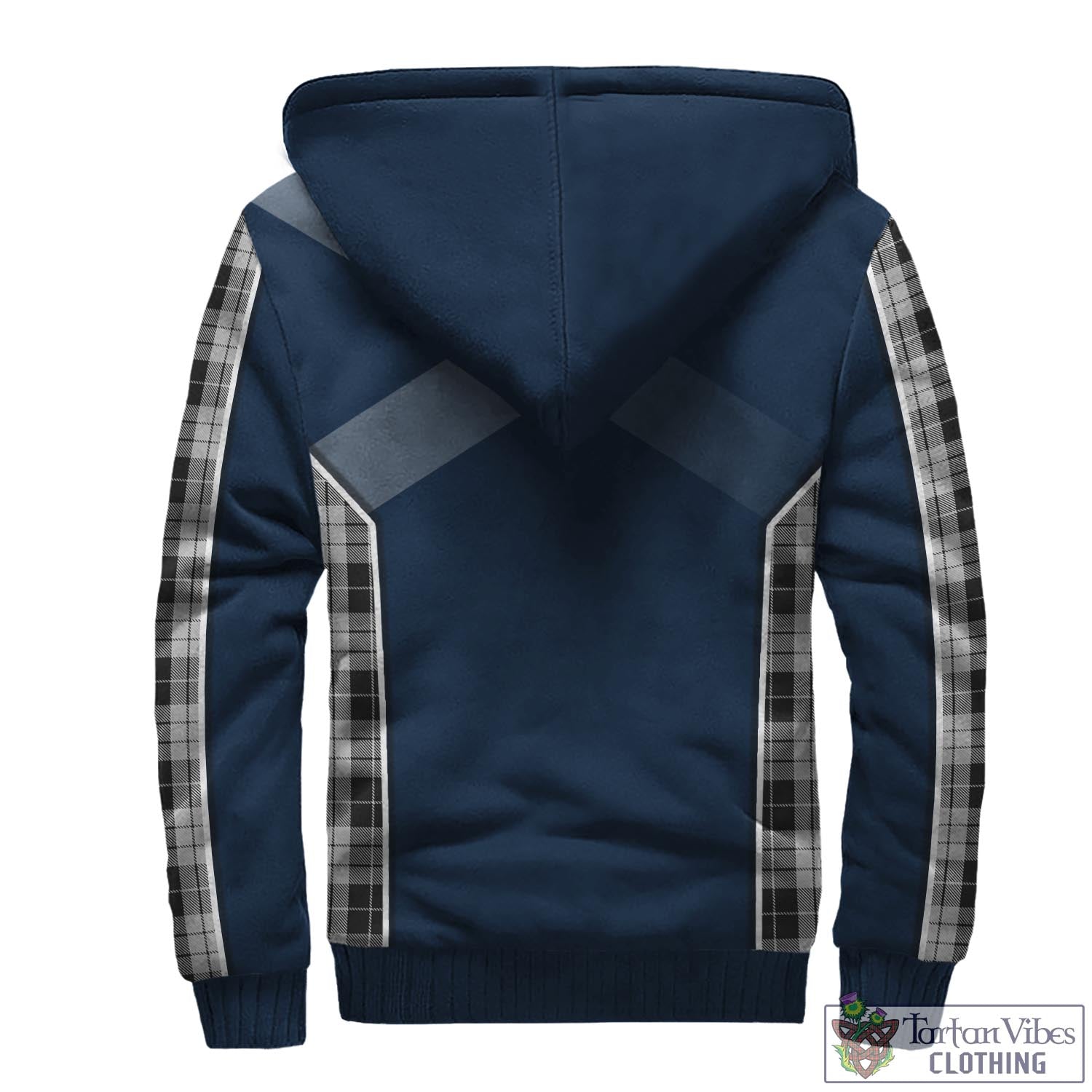 Tartan Vibes Clothing MacLeod Black and White Tartan Sherpa Hoodie with Family Crest and Scottish Thistle Vibes Sport Style