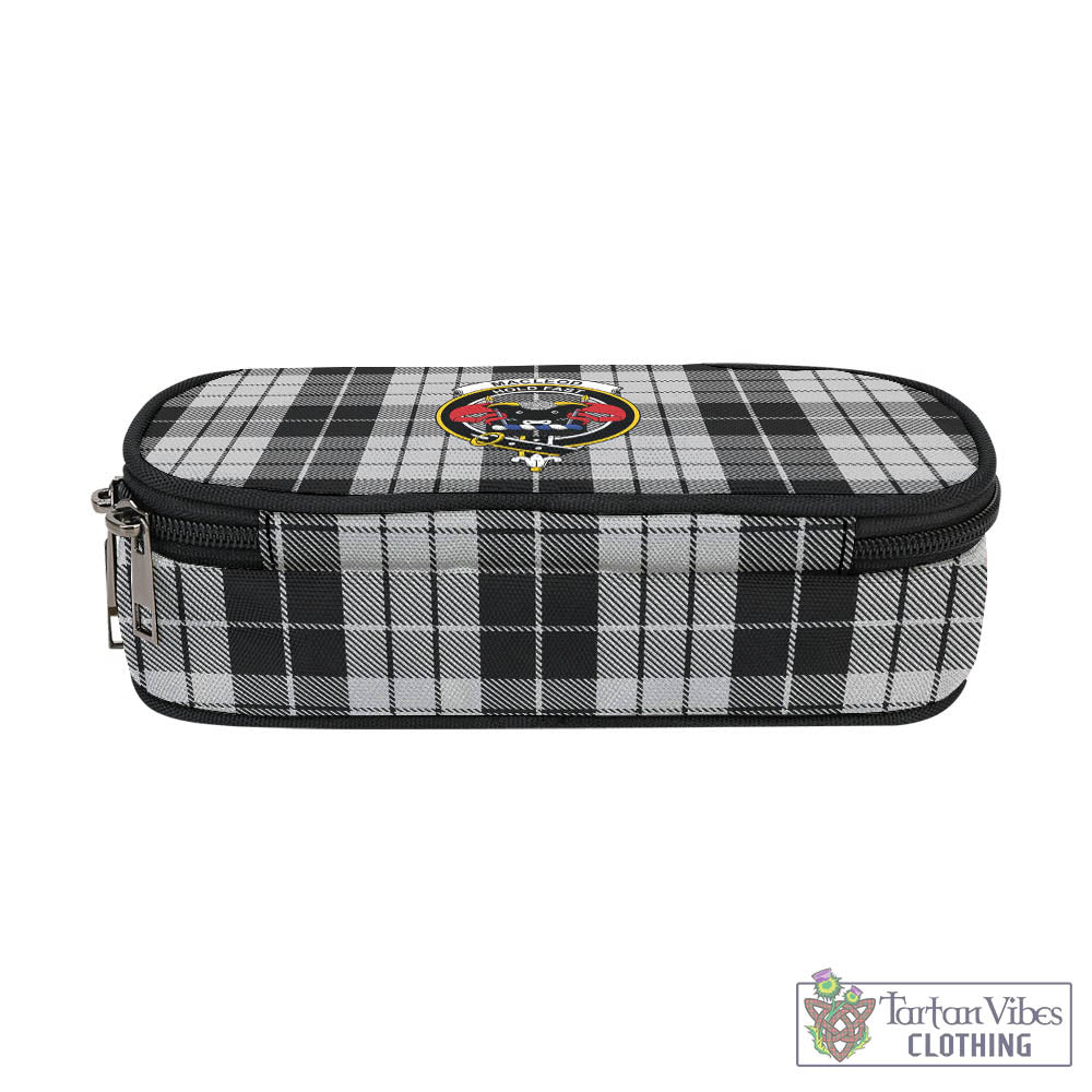 Tartan Vibes Clothing MacLeod Black and White Tartan Pen and Pencil Case with Family Crest