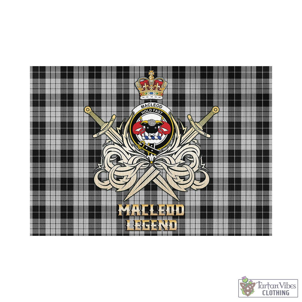 Tartan Vibes Clothing MacLeod Black and White Tartan Flag with Clan Crest and the Golden Sword of Courageous Legacy