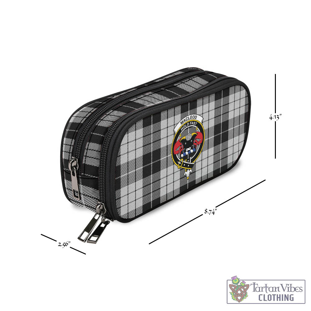 Tartan Vibes Clothing MacLeod Black and White Tartan Pen and Pencil Case with Family Crest