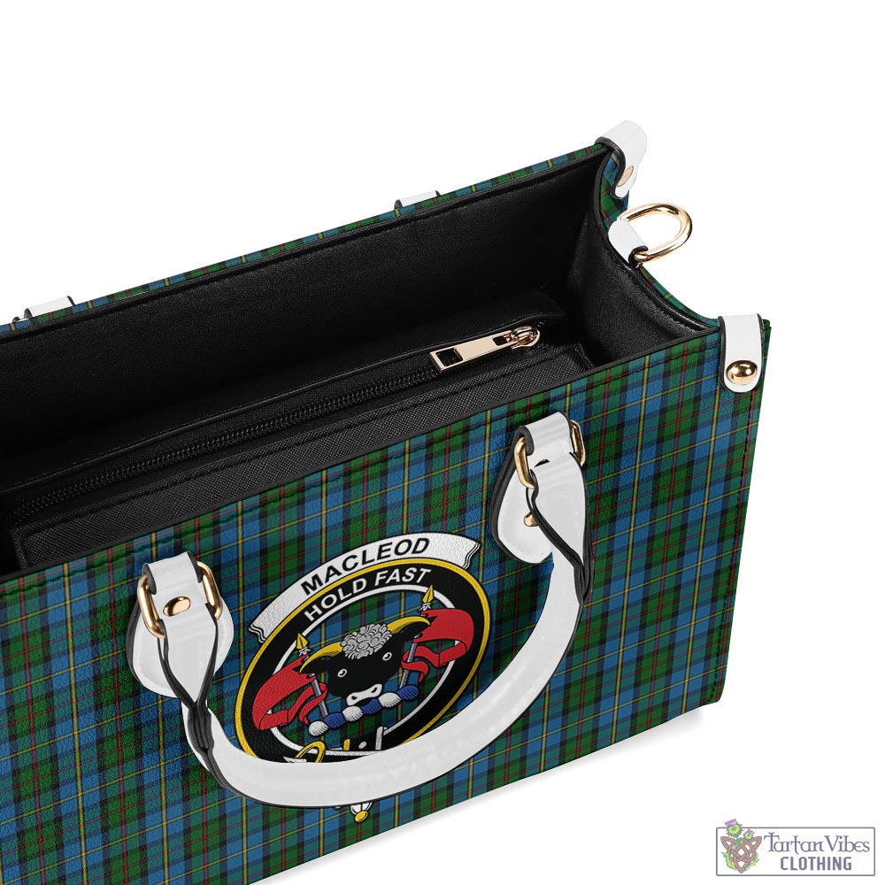 Tartan Vibes Clothing MacLeod Green Tartan Luxury Leather Handbags with Family Crest