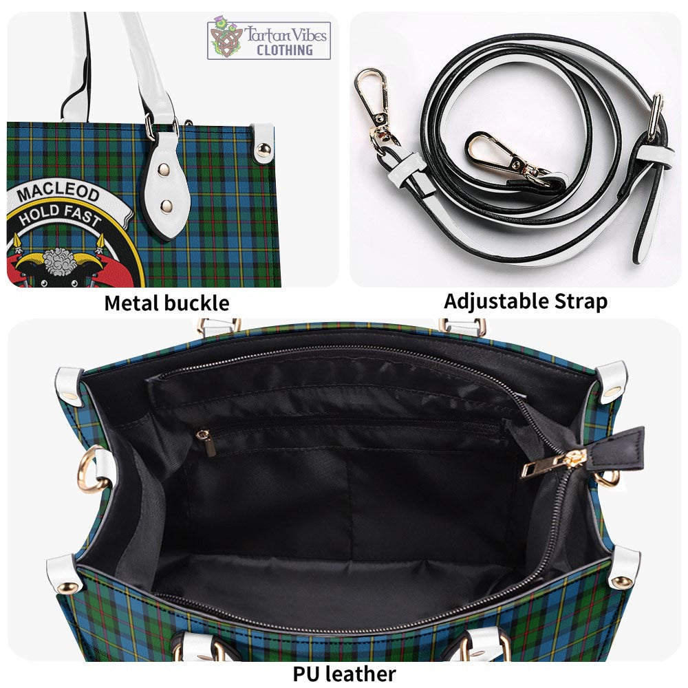 Tartan Vibes Clothing MacLeod Green Tartan Luxury Leather Handbags with Family Crest