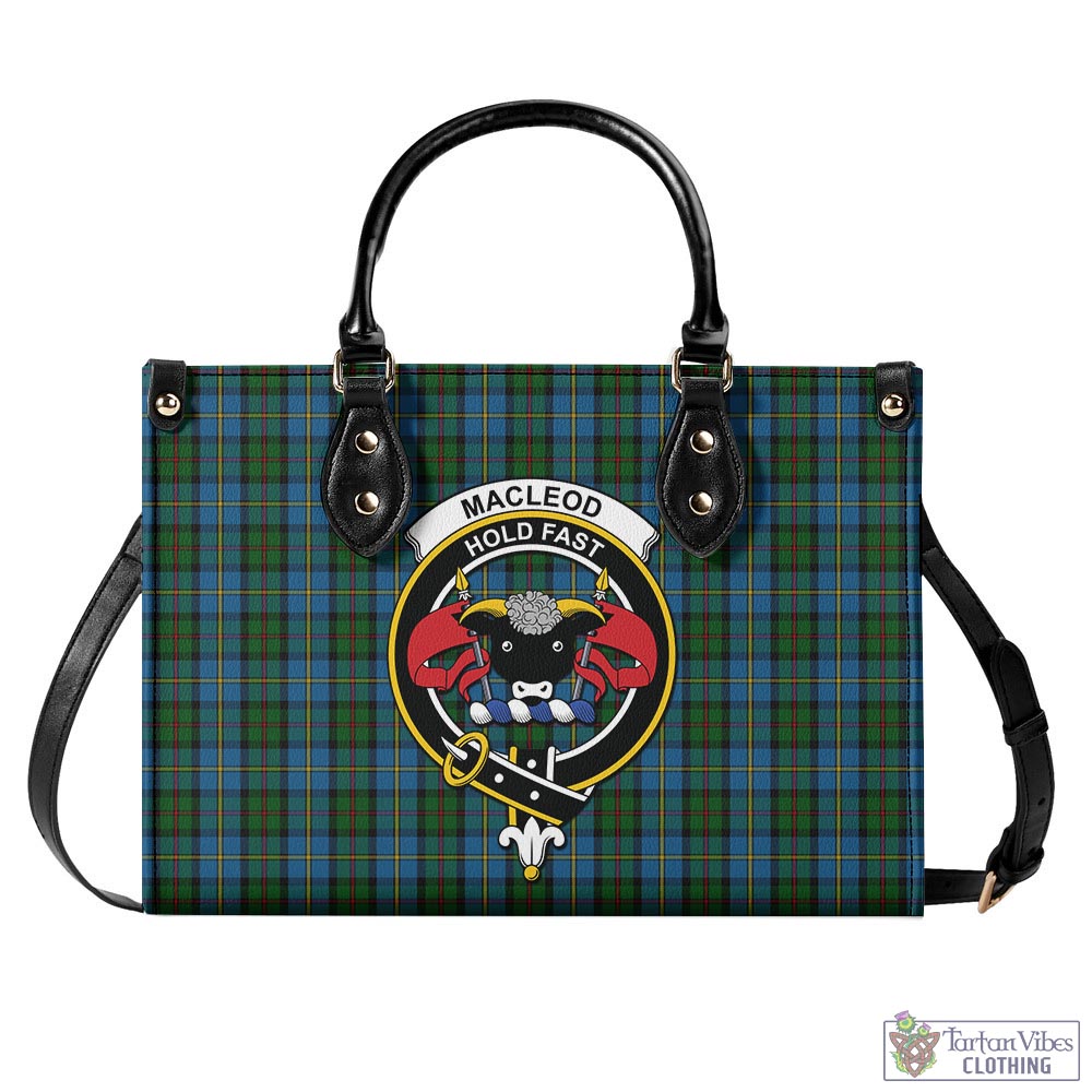 Tartan Vibes Clothing MacLeod Green Tartan Luxury Leather Handbags with Family Crest