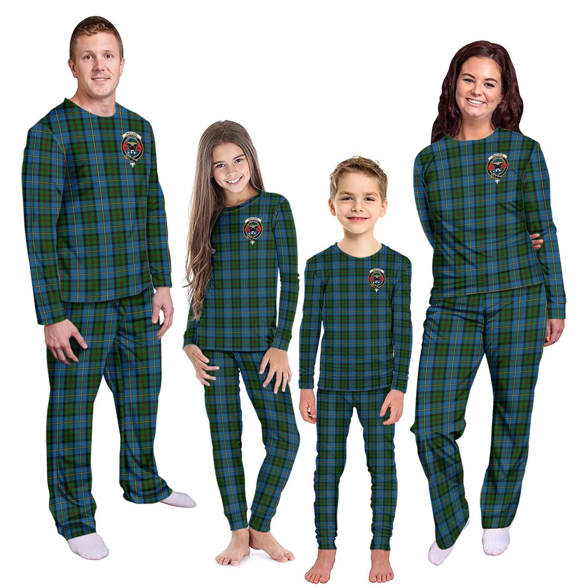 MacLeod Green Tartan Pajamas Family Set with Family Crest - Tartanvibesclothing