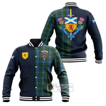 MacLeod Green Tartan Baseball Jacket Alba with Scottish Lion Royal Arm Half Style