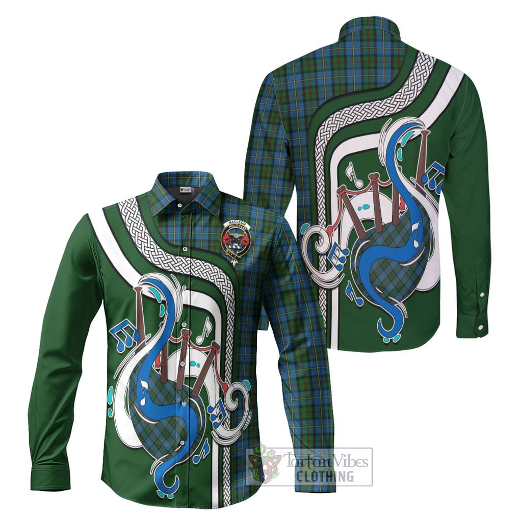 MacLeod Green Tartan Long Sleeve Button Shirt with Epic Bagpipe Style Men's Shirt S - Tartanvibesclothing Shop