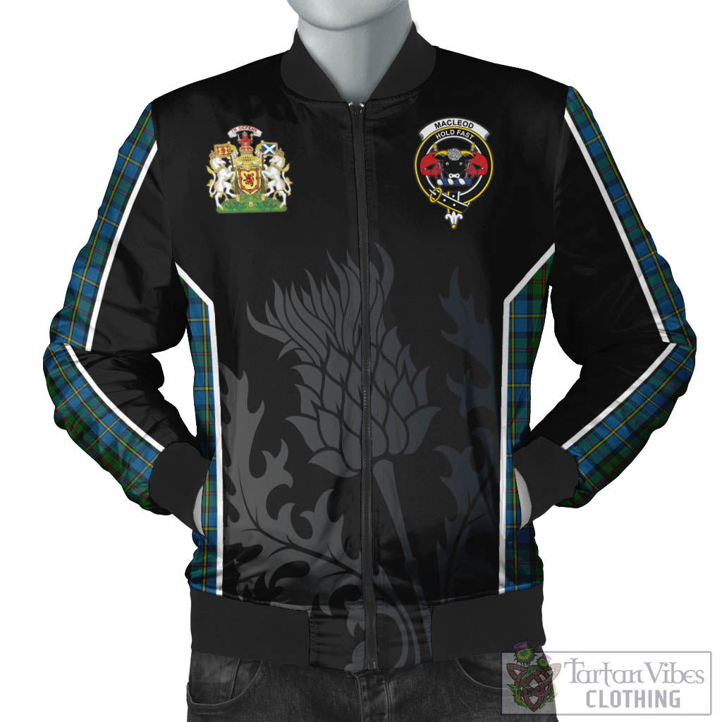 Tartan Vibes Clothing MacLeod Green Tartan Bomber Jacket with Family Crest and Scottish Thistle Vibes Sport Style