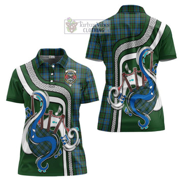 MacLeod Green Tartan Women's Polo Shirt with Epic Bagpipe Style