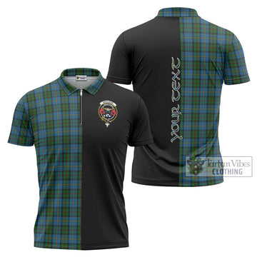 MacLeod Green Tartan Zipper Polo Shirt with Family Crest and Half Of Me Style