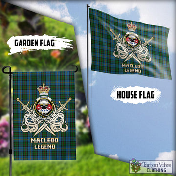 MacLeod Green Tartan Flag with Clan Crest and the Golden Sword of Courageous Legacy