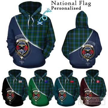 MacLeod Green Tartan Hoodie with Personalised National Flag and Family Crest Half Style