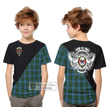 MacLeod Green Tartan Kid T-Shirt with Family Crest and Military Logo Style