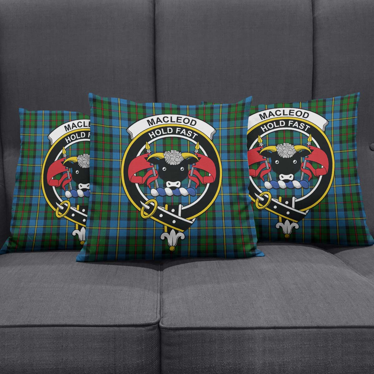 MacLeod Green Tartan Pillow Cover with Family Crest Square Pillow Cover - Tartanvibesclothing