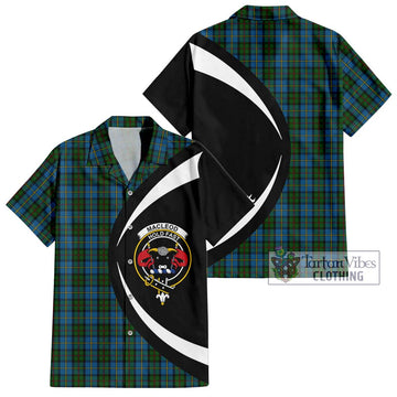 MacLeod Green Tartan Short Sleeve Button Up with Family Crest Circle Style