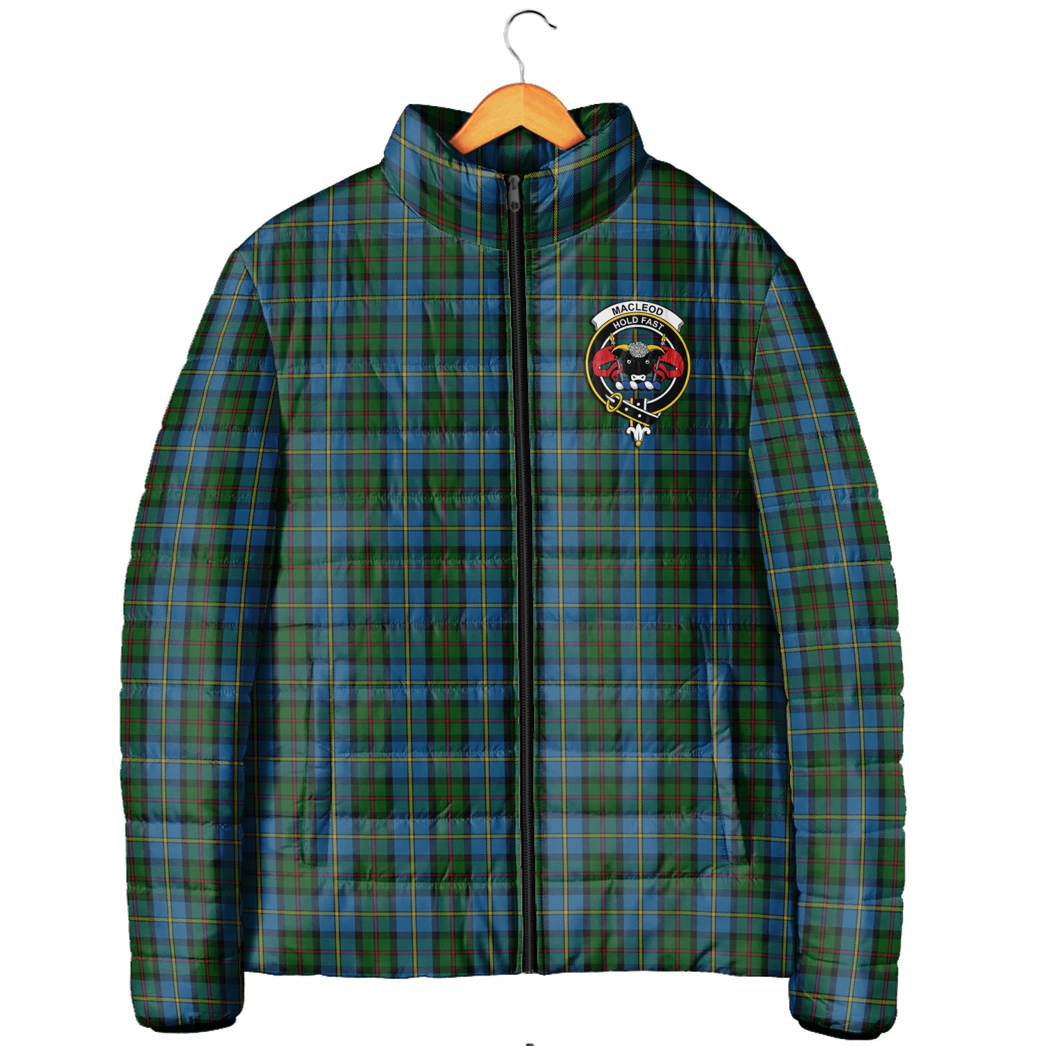 MacLeod Green Tartan Padded Jacket with Family Crest Men's Padded Jacket - Tartan Vibes Clothing