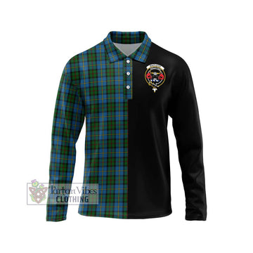 MacLeod Green Tartan Long Sleeve Polo Shirt with Family Crest and Half Of Me Style