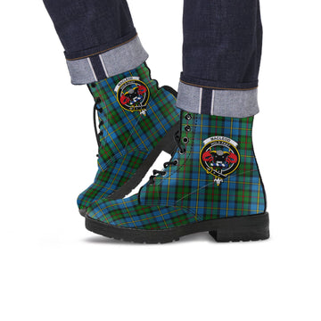 MacLeod Green Tartan Leather Boots with Family Crest