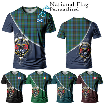 MacLeod Green Tartan T-Shirt with Personalised National Flag and Family Crest Half Style