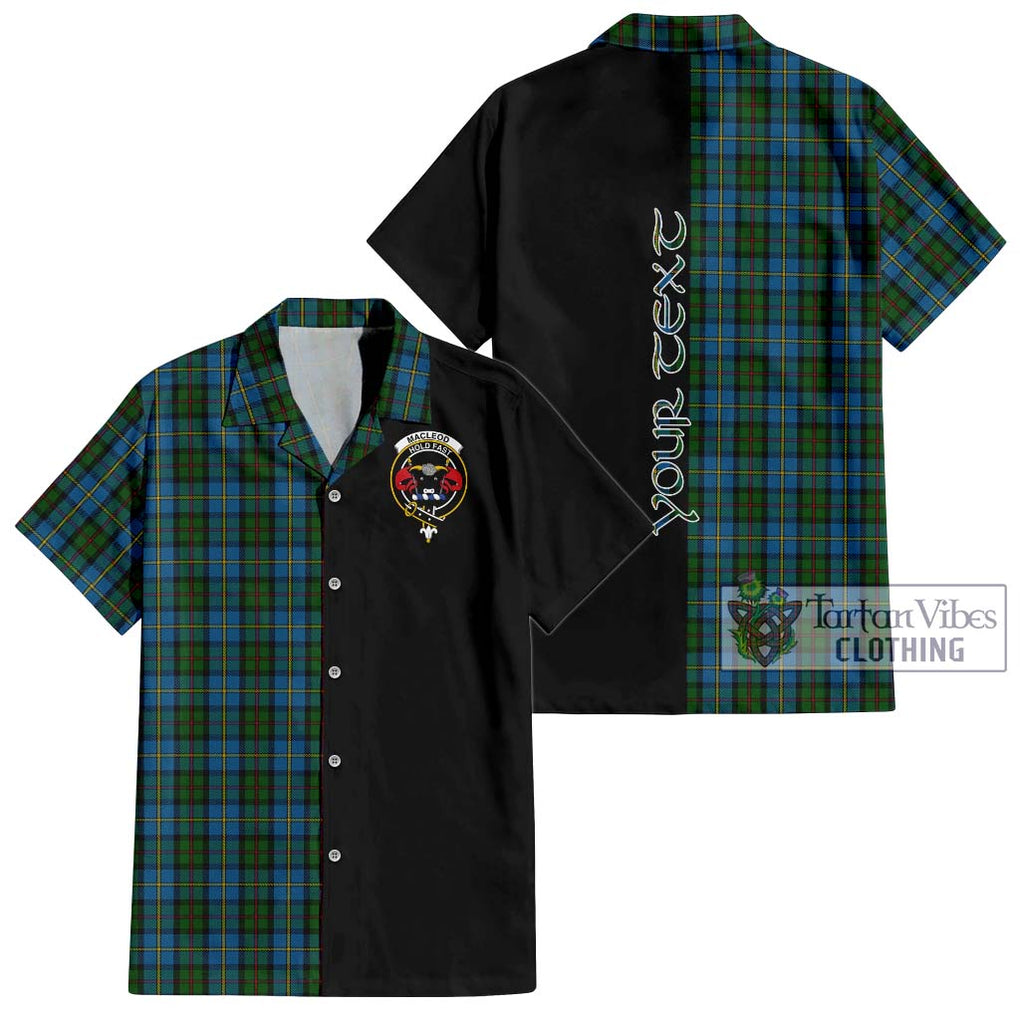 MacLeod Green Tartan Short Sleeve Button Shirt with Family Crest and Half Of Me Style Kid - Tartanvibesclothing Shop