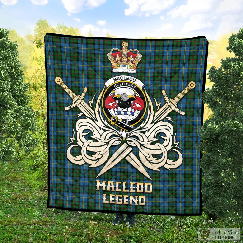 Tartan Vibes Clothing MacLeod Green Tartan Quilt with Clan Crest and the Golden Sword of Courageous Legacy