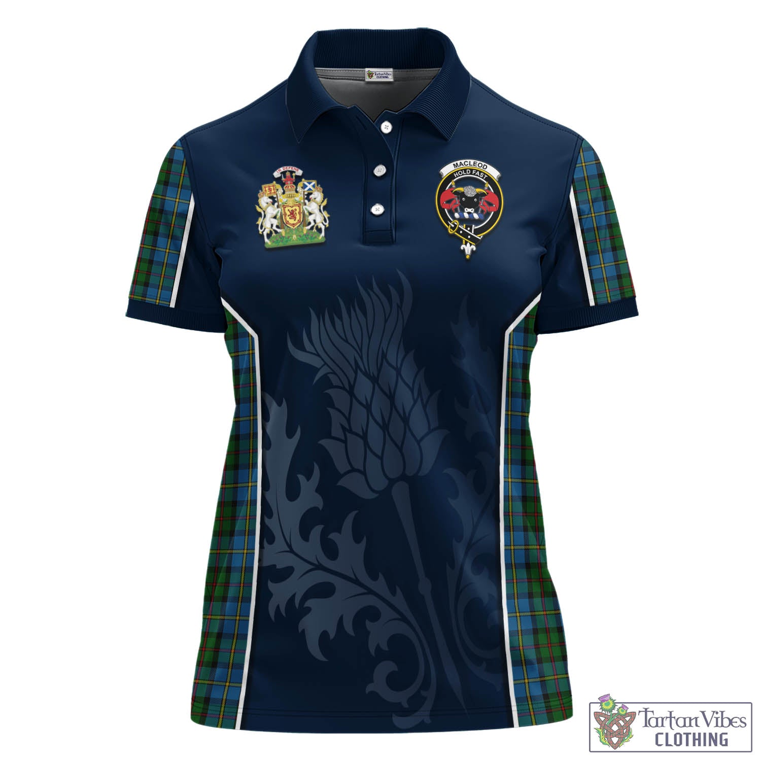 Tartan Vibes Clothing MacLeod Green Tartan Women's Polo Shirt with Family Crest and Scottish Thistle Vibes Sport Style