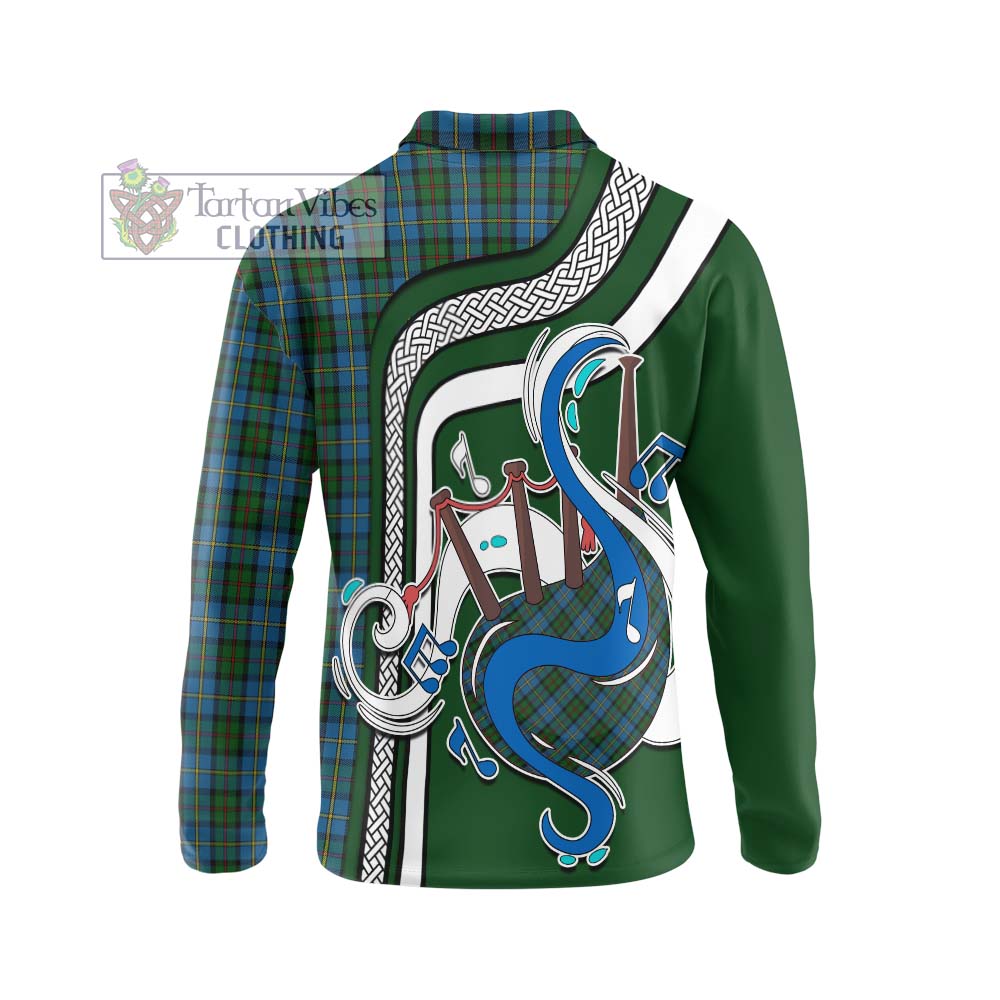 Tartan Vibes Clothing MacLeod Green Tartan Long Sleeve Polo Shirt with Epic Bagpipe Style