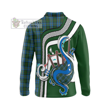 MacLeod Green Tartan Long Sleeve Polo Shirt with Epic Bagpipe Style